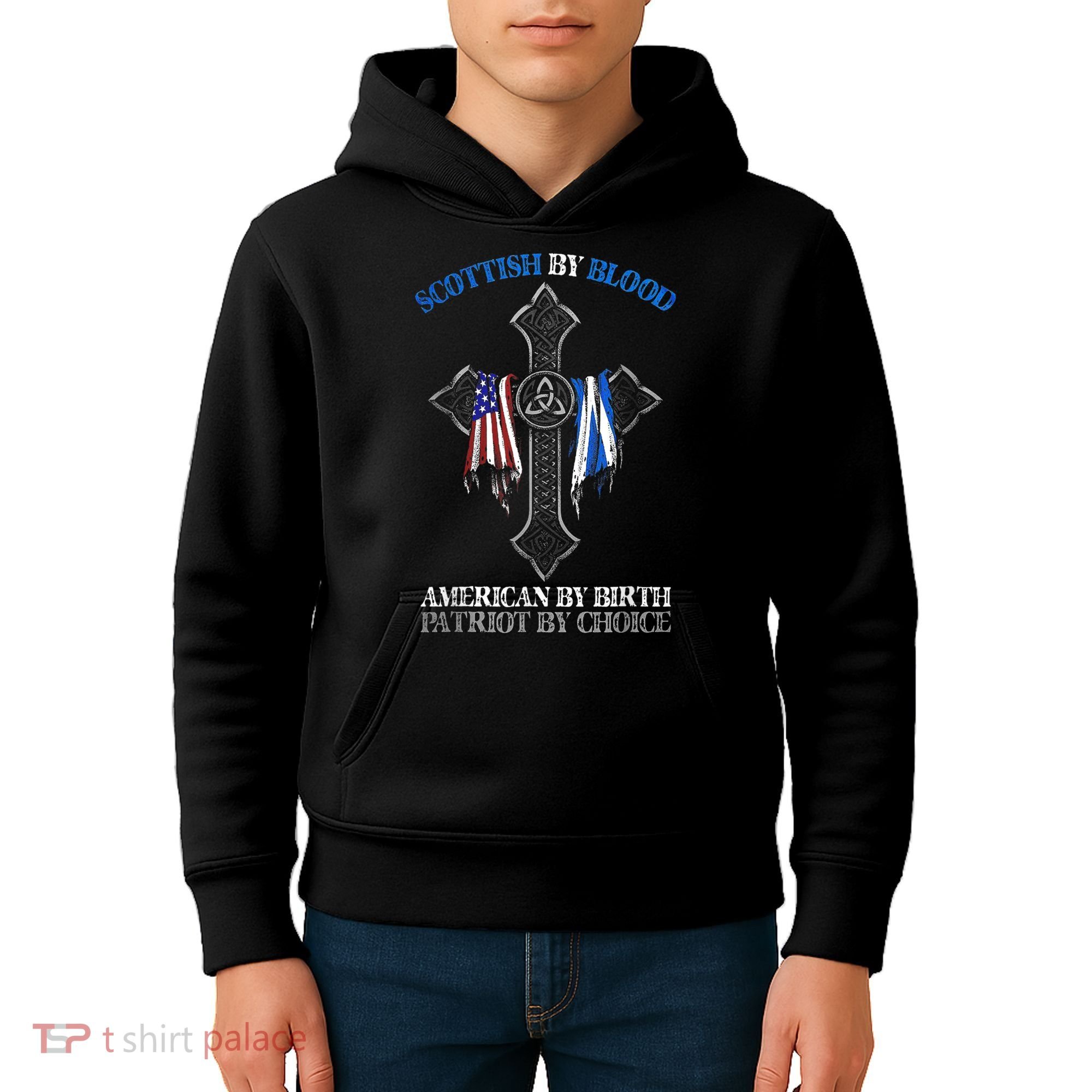 Scottish By Blood American By Birth Cross Flag Kids Hoodie