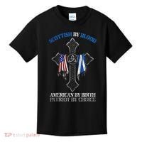 Scottish By Blood American By Birth Cross Flag Kids T-Shirt thumb 0