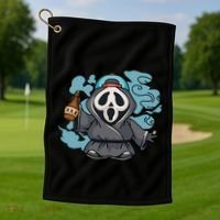 Skeleton Beer Cigar Funny Halloween Golf Towel thumb 1