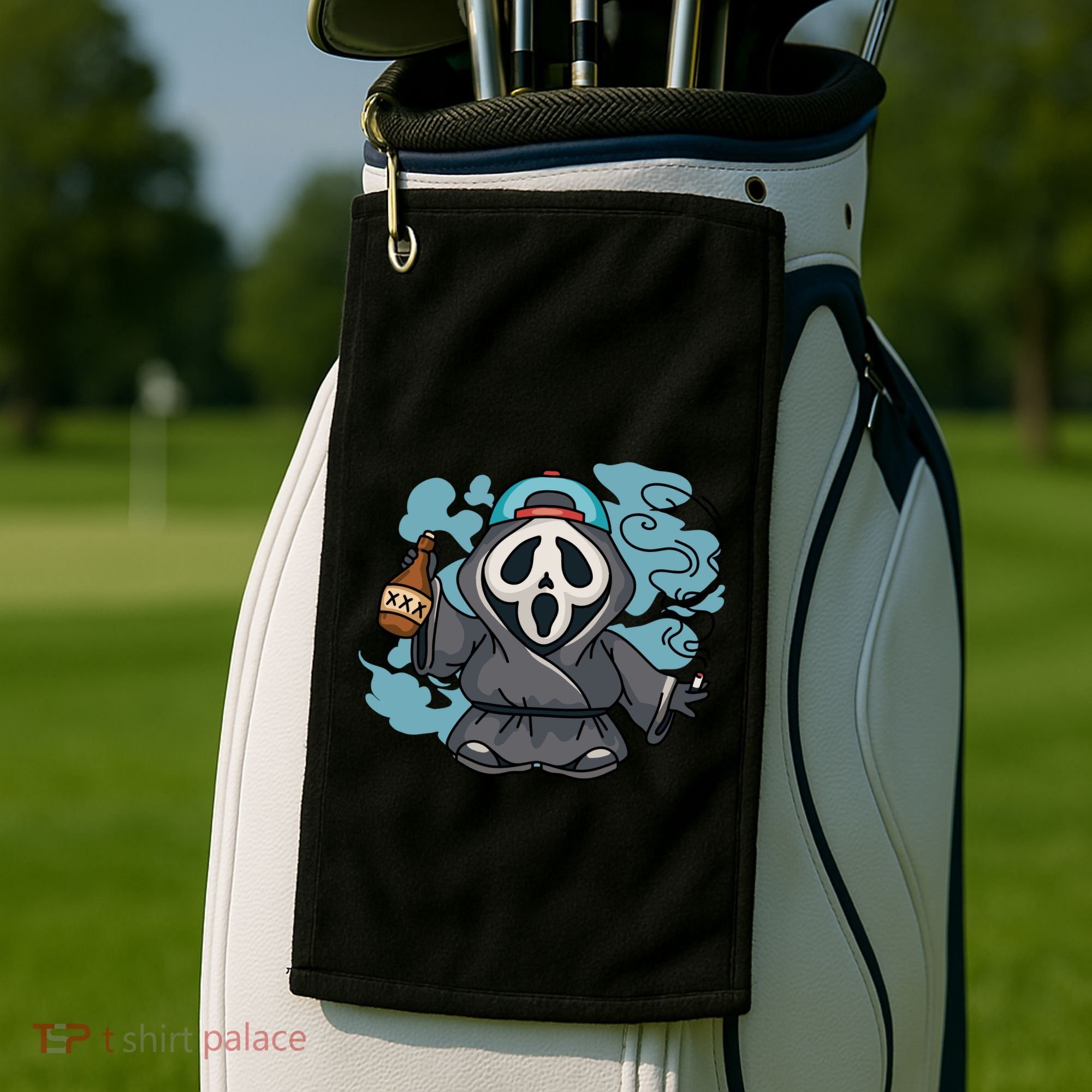 Skeleton Beer Cigar Funny Halloween Golf Towel
