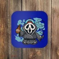 Skeleton Beer Cigar Funny Halloween Coaster thumb 0