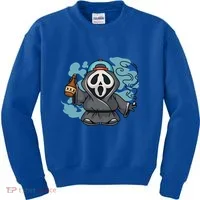 Skeleton Beer Cigar Funny Halloween Kids Sweatshirt thumb 0