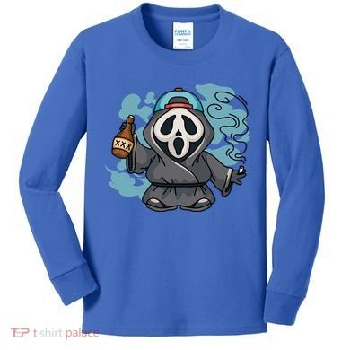 Skeleton Beer Cigar Funny Halloween Kids Long Sleeve Shirt