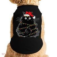 Santa Black Cat Tangled Up In Christmas Tree Lights Holiday Doggie Tank thumb 0
