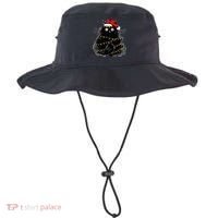 Santa Black Cat Tangled Up In Christmas Tree Lights Holiday Bucket Hat thumb 0