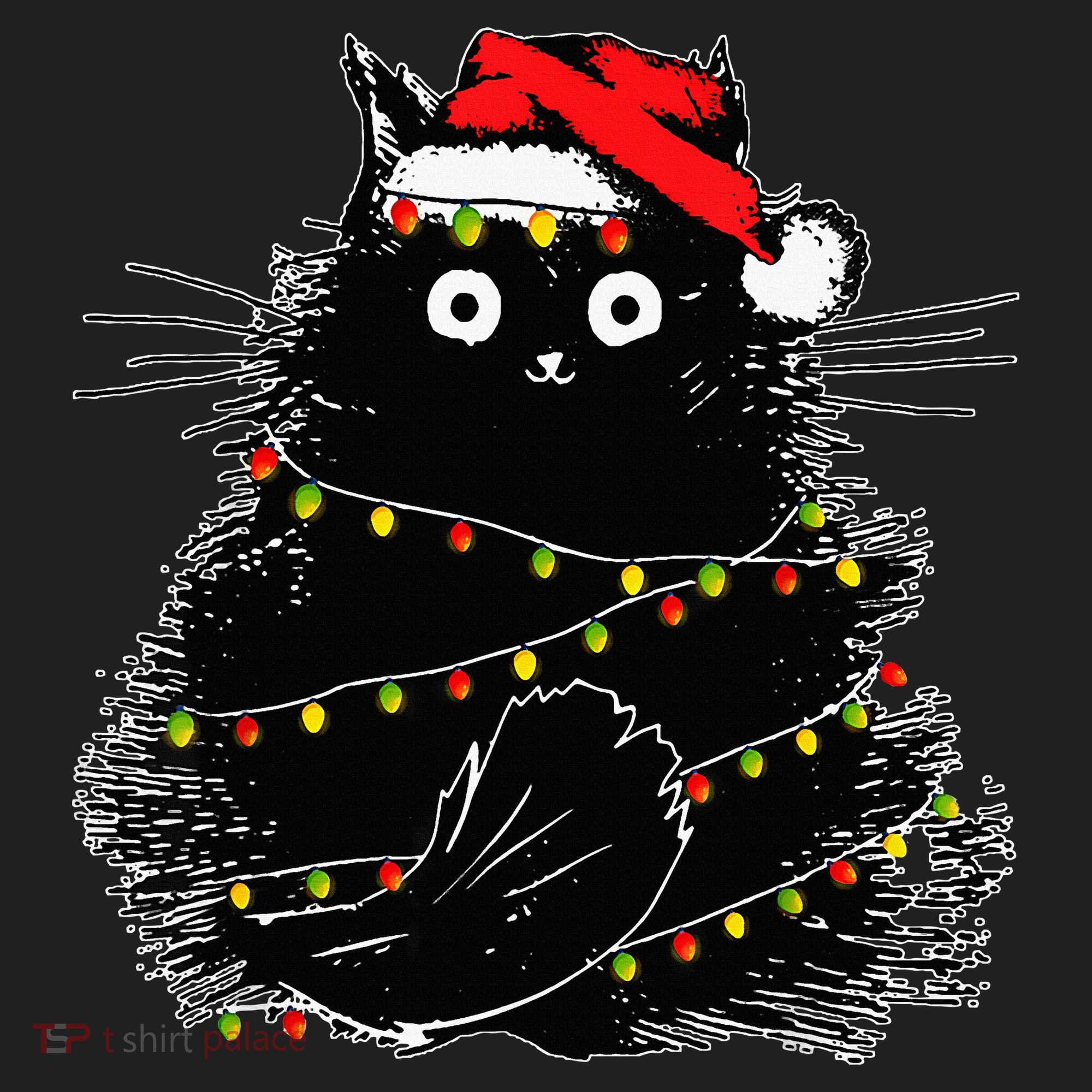 Santa Black Cat Tangled Up In Christmas Tree Lights Holiday Tumbler