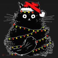 Santa Black Cat Tangled Up In Christmas Tree Lights Holiday Women's Tank Top thumb 5