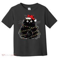 Santa Black Cat Tangled Up In Christmas Tree Lights Holiday Toddler T-Shirt thumb 0