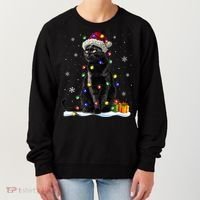 Santa Black Cat Tangled Up In Christmas Tree Lights Holiday Great Gift Women's Sweatshirt thumb 0