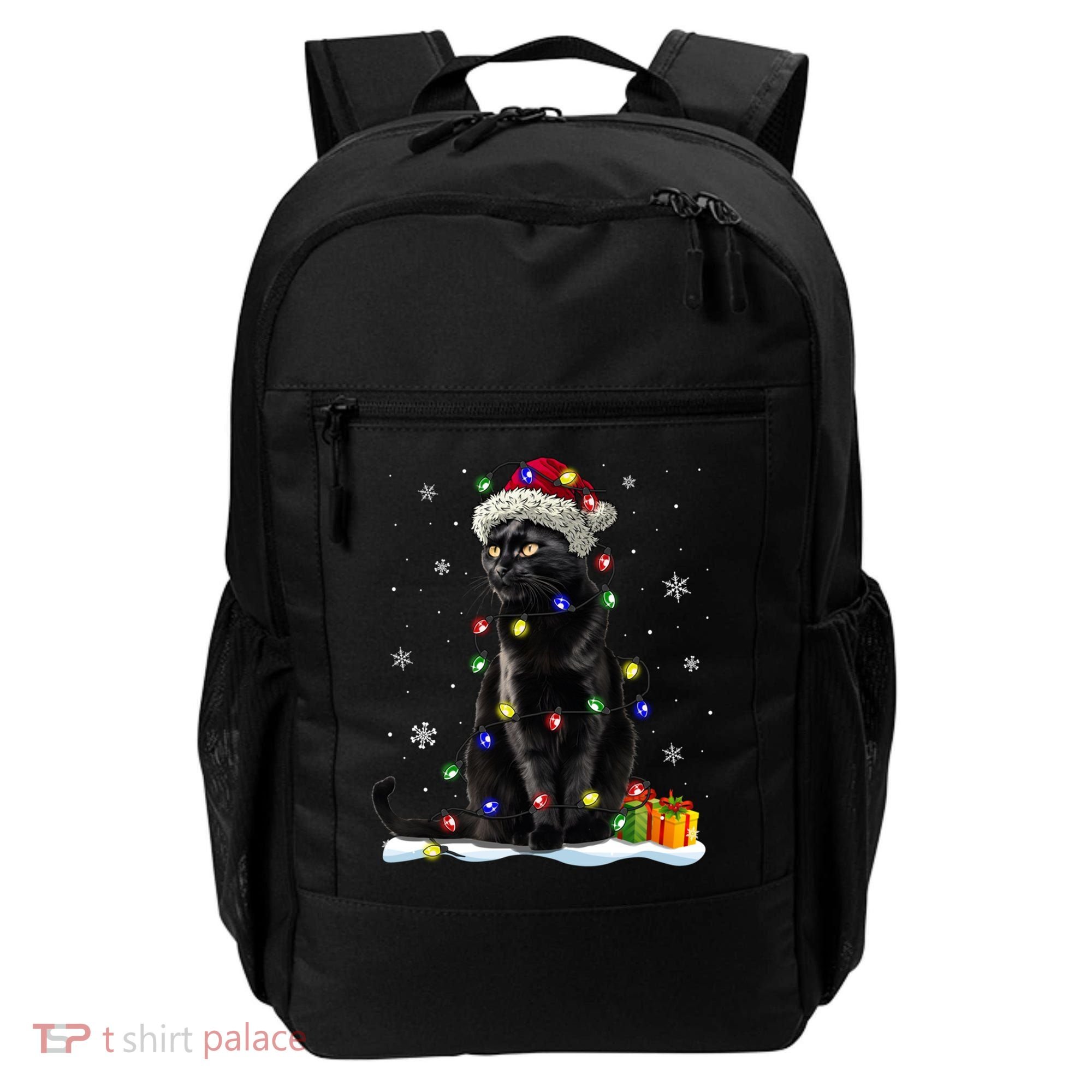 Santa Black Cat Tangled Up In Christmas Tree Lights Holiday Great Gift Backpack
