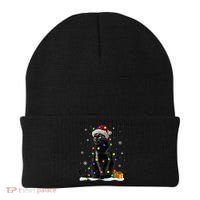 Santa Black Cat Tangled Up In Christmas Tree Lights Holiday Great Gift Beanie thumb 0