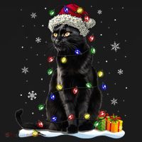 Santa Black Cat Tangled Up In Christmas Tree Lights Holiday Great Gift Women's Hoodie thumb 2