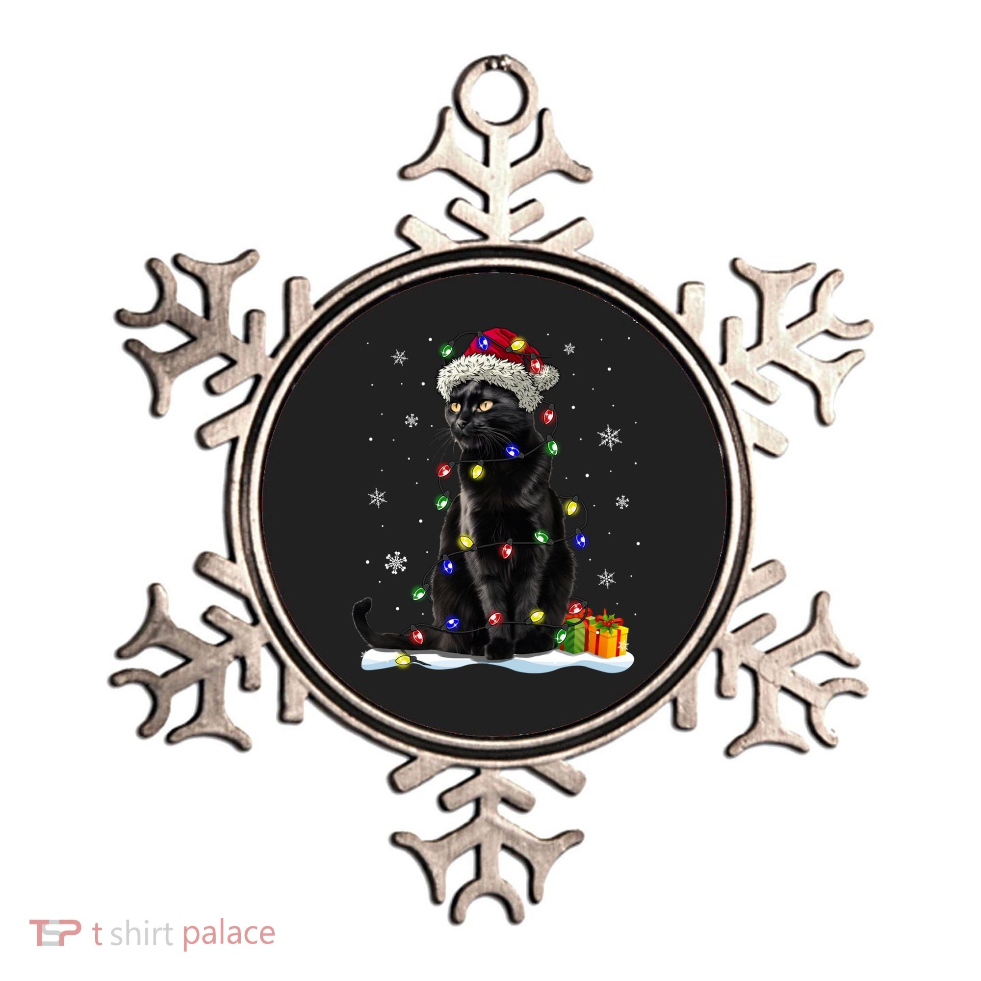 Santa Black Cat Tangled Up In Christmas Tree Lights Holiday Great Gift Ornament