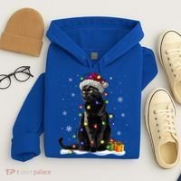Santa Black Cat Tangled Up In Christmas Tree Lights Holiday Great Gift Hoodie thumb 4