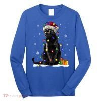 Santa Black Cat Tangled Up In Christmas Tree Lights Holiday Great Gift Long Sleeve Shirt thumb 0