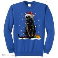 Santa Black Cat Tangled Up In Christmas Tree Lights Holiday Great Gift Sweatshirt thumb 0