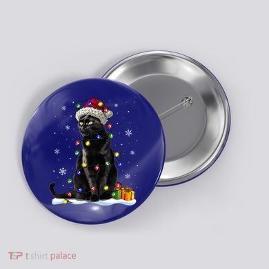 Santa Black Cat Tangled Up In Christmas Tree Lights Holiday Great Gift Button