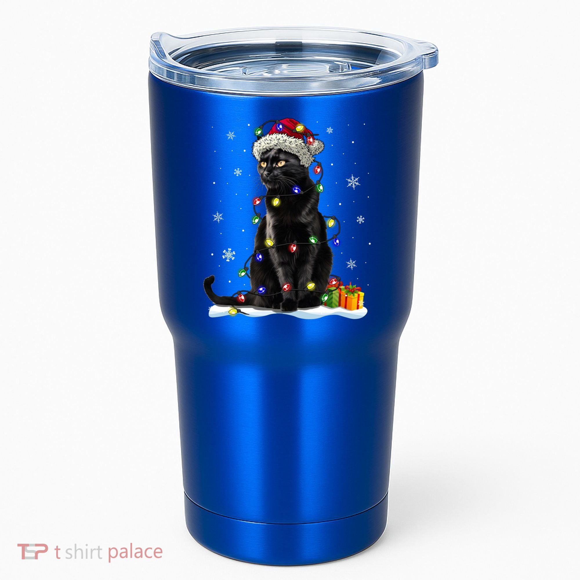 Santa Black Cat Tangled Up In Christmas Tree Lights Holiday Great Gift Tumbler