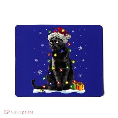 Santa Black Cat Tangled Up In Christmas Tree Lights Holiday Great Gift Mousepad