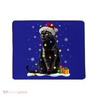 Santa Black Cat Tangled Up In Christmas Tree Lights Holiday Great Gift Mousepad thumb 0