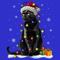 Santa Black Cat Tangled Up In Christmas Tree Lights Holiday Great Gift Mousepad thumb 1