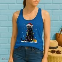 Santa Black Cat Tangled Up In Christmas Tree Lights Holiday Great Gift Women's Tank Top thumb 2