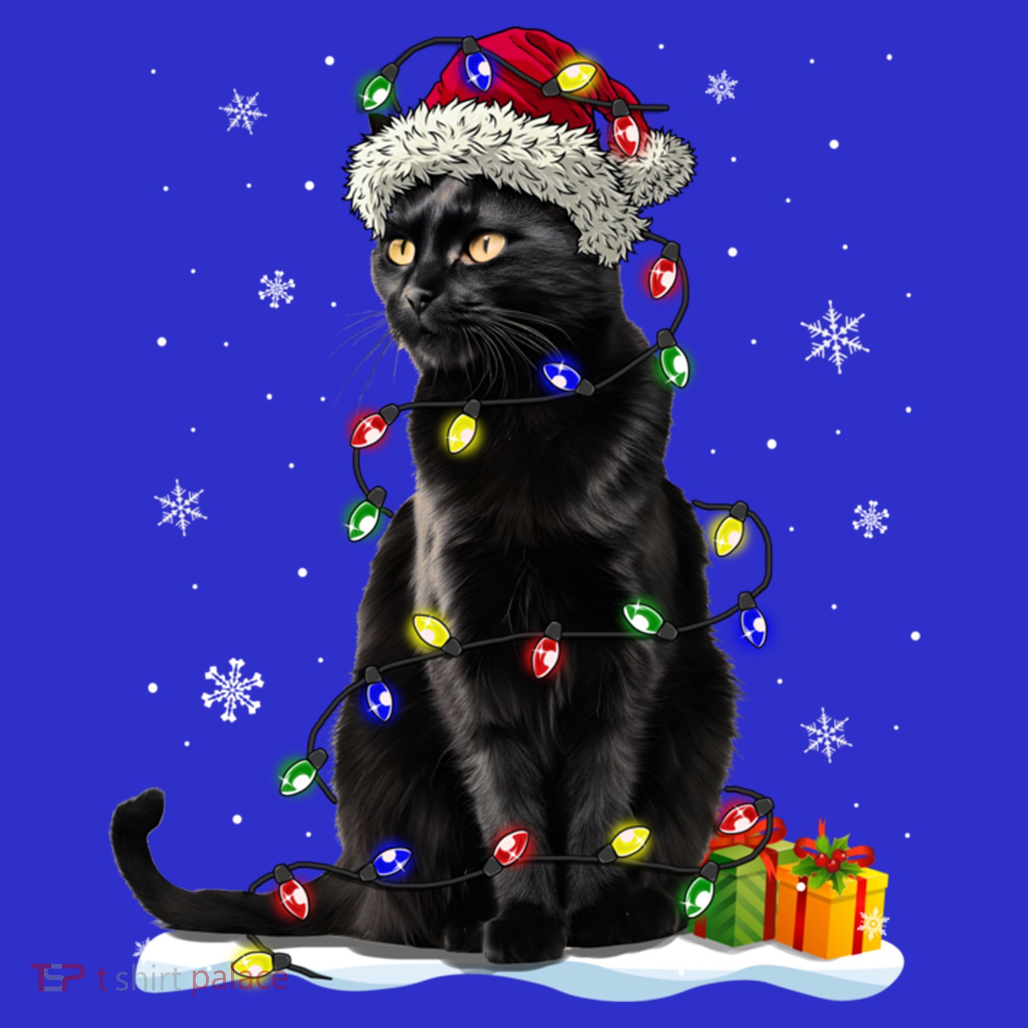 Santa Black Cat Tangled Up In Christmas Tree Lights Holiday Great Gift Women's Tank Top