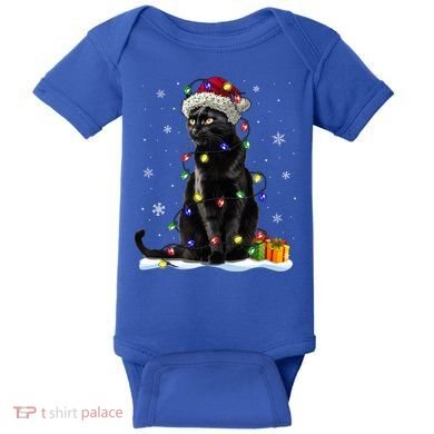 Santa Black Cat Tangled Up In Christmas Tree Lights Holiday Great Gift Baby Bodysuit