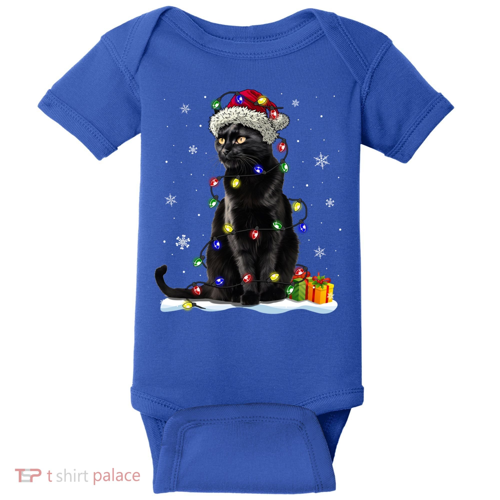 Santa Black Cat Tangled Up In Christmas Tree Lights Holiday Great Gift Baby Bodysuit