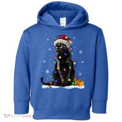Santa Black Cat Tangled Up In Christmas Tree Lights Holiday Great Gift Toddler Hoodie