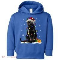 Santa Black Cat Tangled Up In Christmas Tree Lights Holiday Great Gift Toddler Hoodie thumb 0