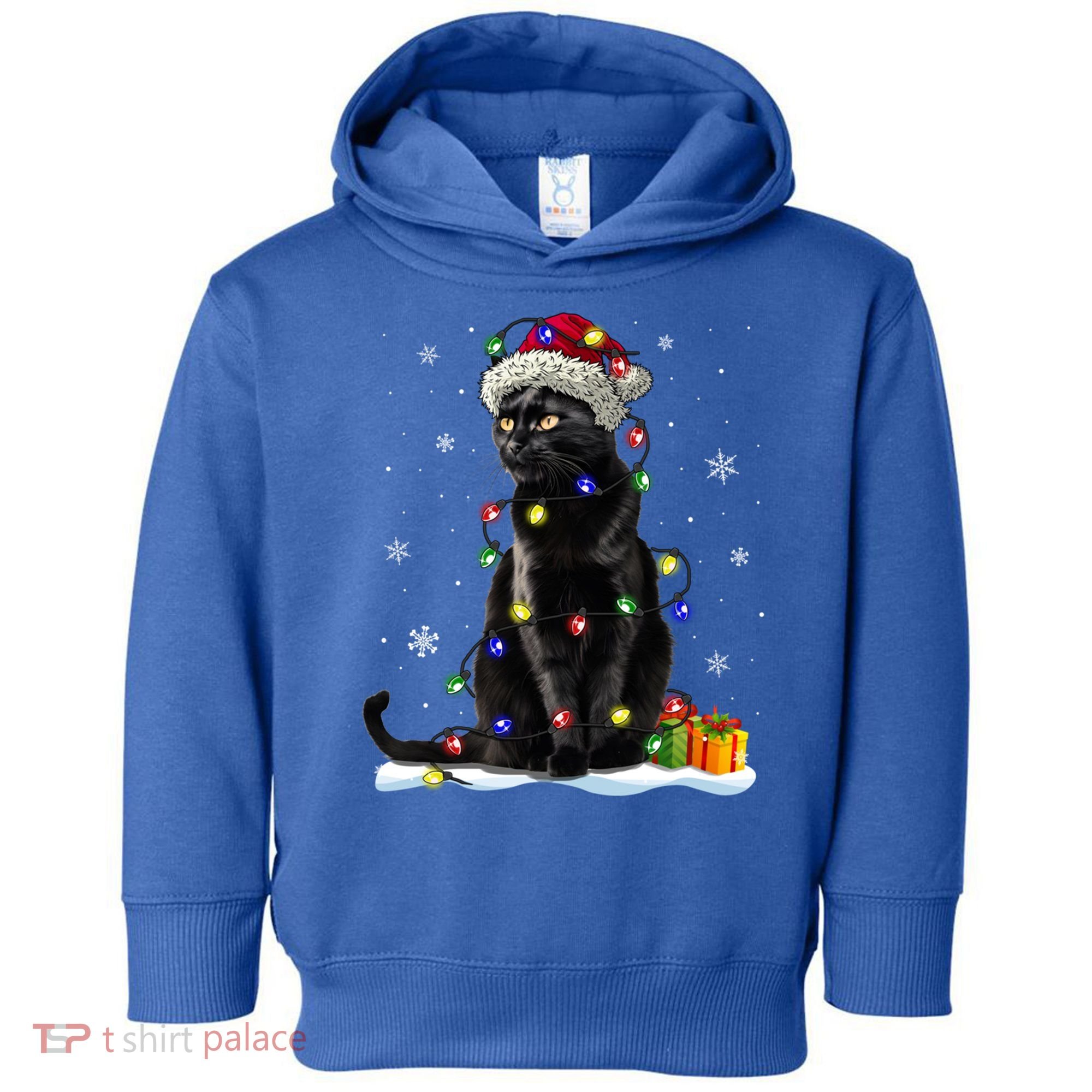 Santa Black Cat Tangled Up In Christmas Tree Lights Holiday Great Gift Toddler Hoodie