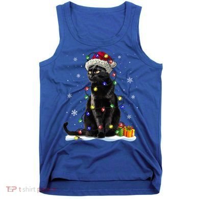 Santa Black Cat Tangled Up In Christmas Tree Lights Holiday Great Gift Tank Top