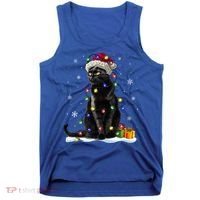 Santa Black Cat Tangled Up In Christmas Tree Lights Holiday Great Gift Tank Top thumb 0