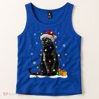 Santa Black Cat Tangled Up In Christmas Tree Lights Holiday Great Gift Tank Top thumb 2