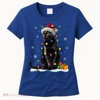 Santa Black Cat Tangled Up In Christmas Tree Lights Holiday Great Gift Women's T-Shirt thumb 0