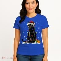 Santa Black Cat Tangled Up In Christmas Tree Lights Holiday Great Gift Women's T-Shirt thumb 4