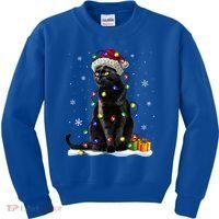 Santa Black Cat Tangled Up In Christmas Tree Lights Holiday Great Gift Kids Sweatshirt thumb 0