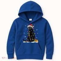 Santa Black Cat Tangled Up In Christmas Tree Lights Holiday Great Gift Kids Hoodie thumb 0