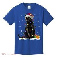 Santa Black Cat Tangled Up In Christmas Tree Lights Holiday Great Gift Kids T-Shirt thumb 0