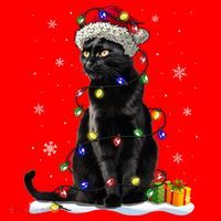 Santa Black Cat Tangled Up In Christmas Tree Lights Holiday Great Gift Santa Hat thumb 1