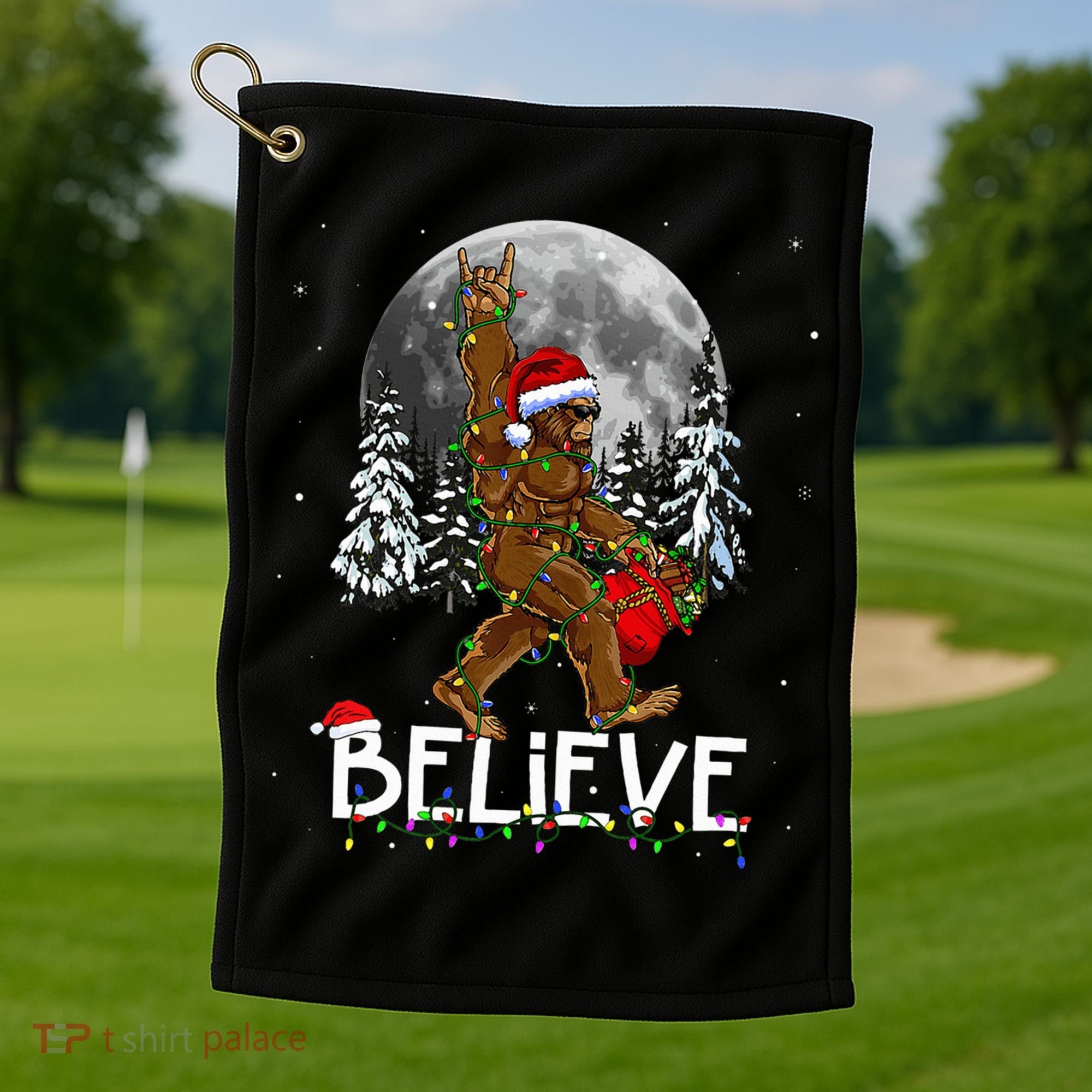 Santa Bigfoot Christmas Sasquatch Believe Golf Towel