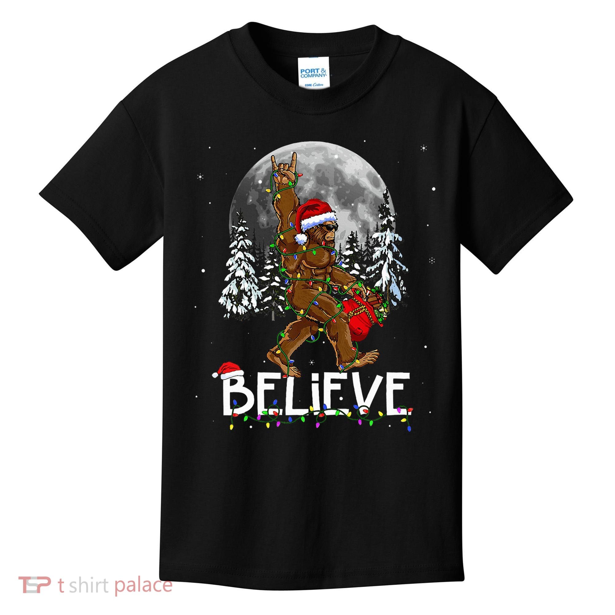 Santa Bigfoot Christmas Sasquatch Believe Kids T-Shirt