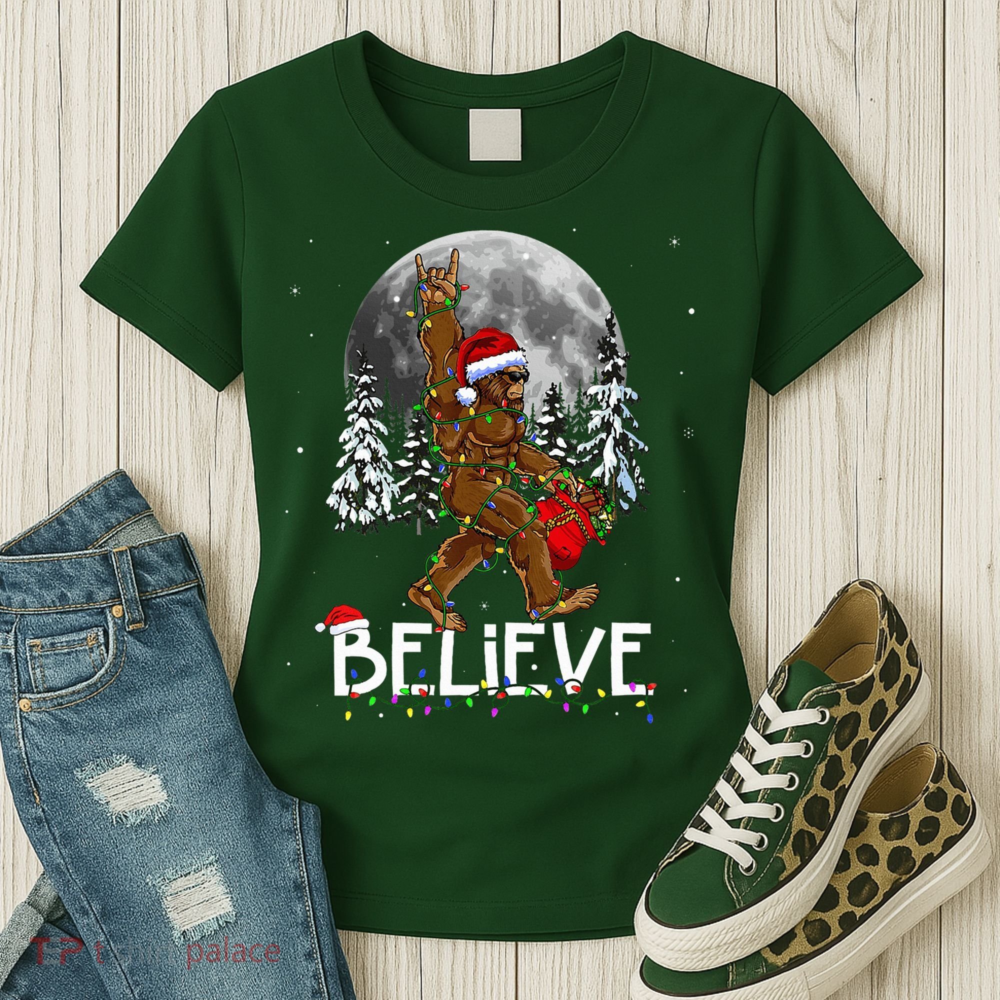 Santa Bigfoot Christmas Sasquatch Believe Women's T-Shirt