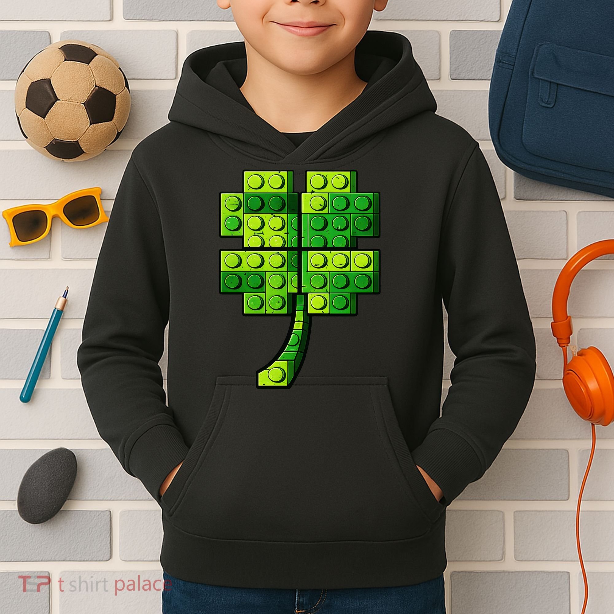 Shamrock Building Clover Blocks St Patricks Day Kids Hoodie