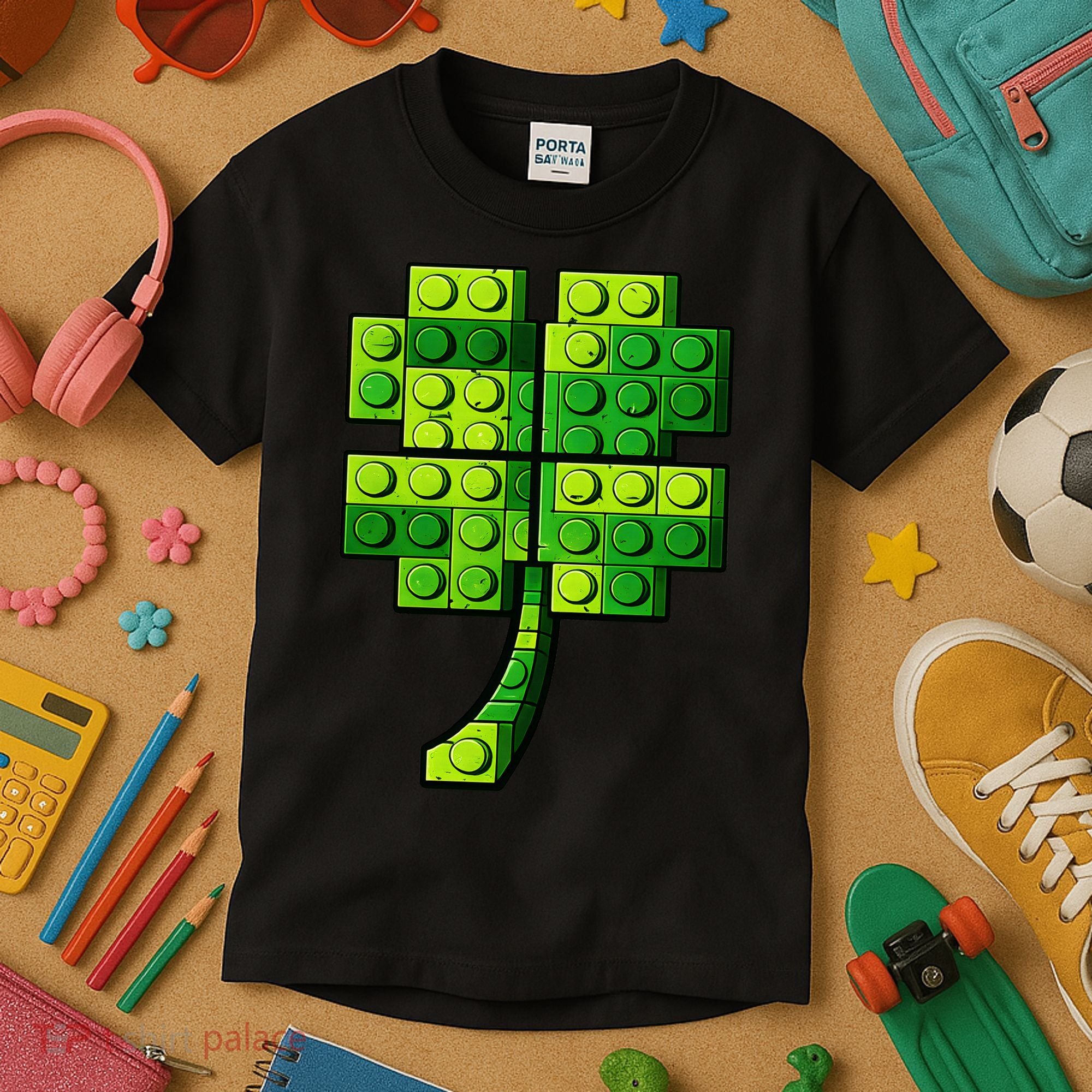 Shamrock Building Clover Blocks St Patricks Day Kids T-Shirt