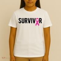Survivor Breast Cancer Awareness Ribbon T-Shirt thumb 4