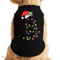 Santa Black Cat Tangled Up In Christmas Tree Lights Holiday Gift Doggie Tank thumb 0