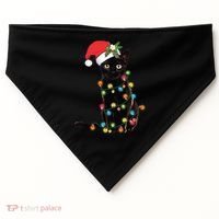 Santa Black Cat Tangled Up In Christmas Tree Lights Holiday Gift USA-Made Doggie Bandana thumb 0