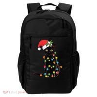Santa Black Cat Tangled Up In Christmas Tree Lights Holiday Gift Backpack thumb 0